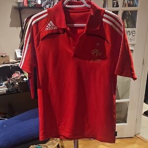 adidas Red Polo Shirt with White Stripes and Crest